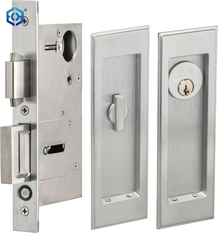 Juego de cerradura de privacidad para puerta de bolsillo precisa con tiradores de descarga rectangulares